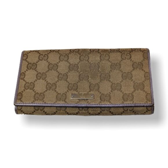 Gucci (Authentic) GG Monogram Canvas & Purple Leather Accent Long Vintage Wallet - Picture 2 of 11